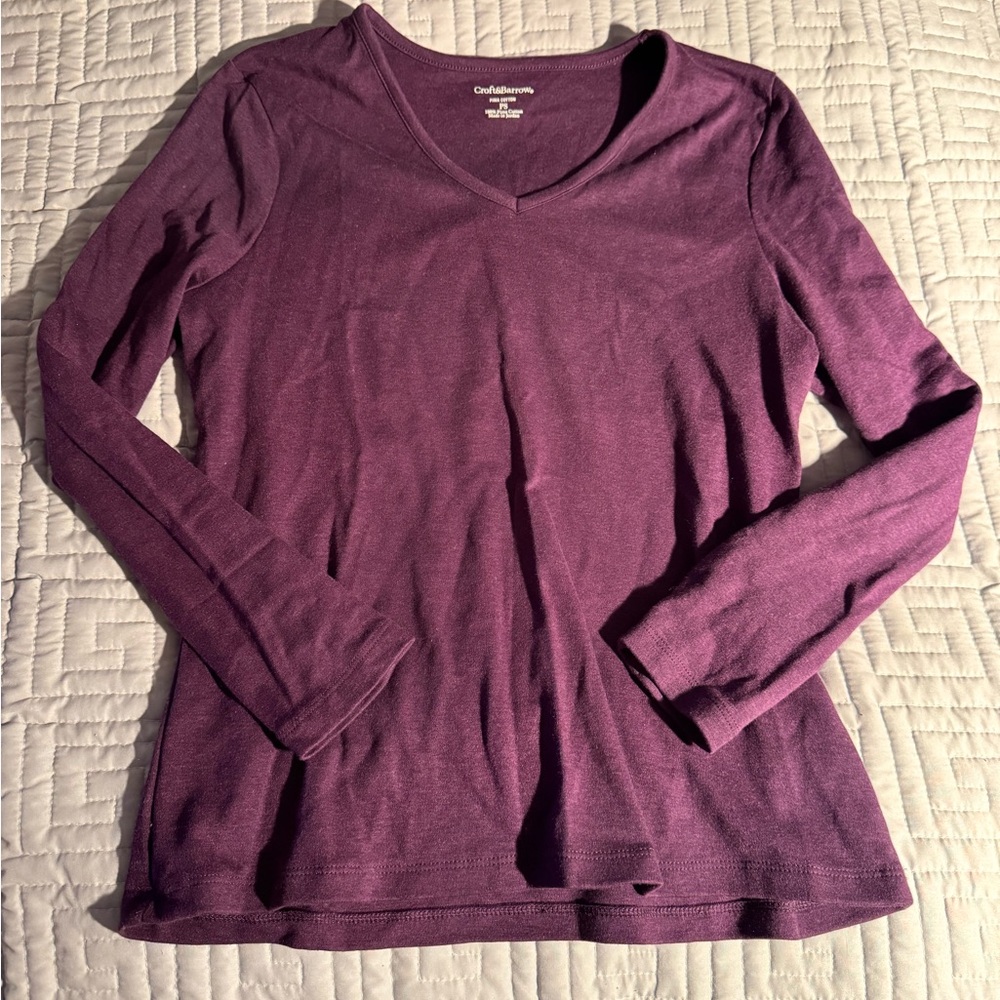 Croft & Barrow Deep Purple Long Sleeve V-Neck Top